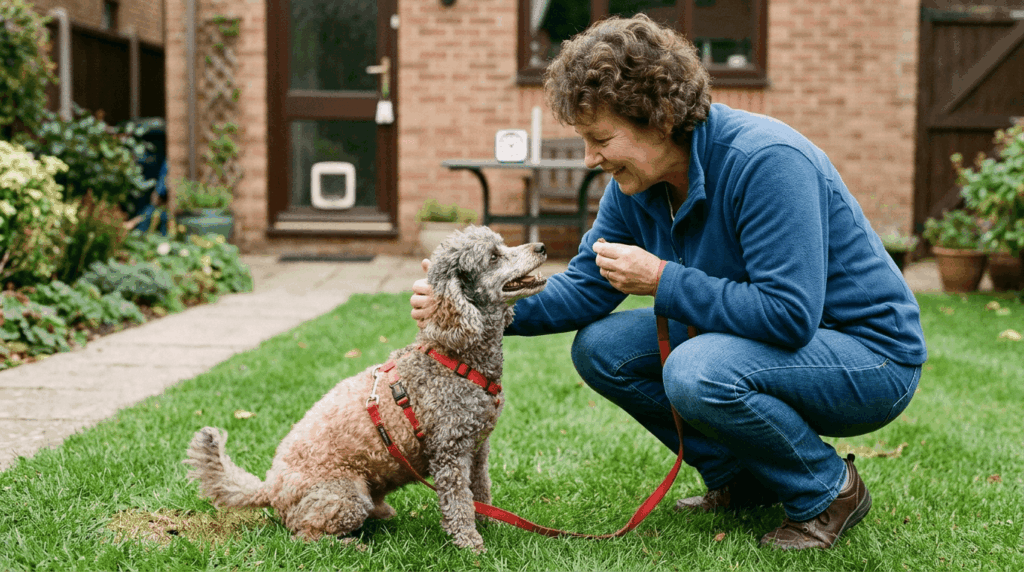 Housebreaking training for older adult poodle with owner guidance