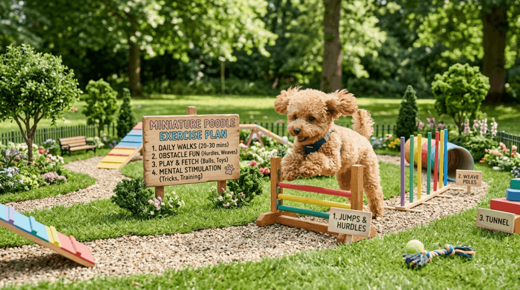 Miniature poodle exercise plan with fitness activities and schedule
