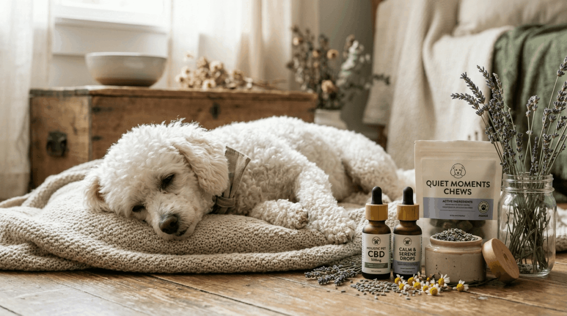 Natural calming aids for poodles including herbal remedies and anxiety relief products