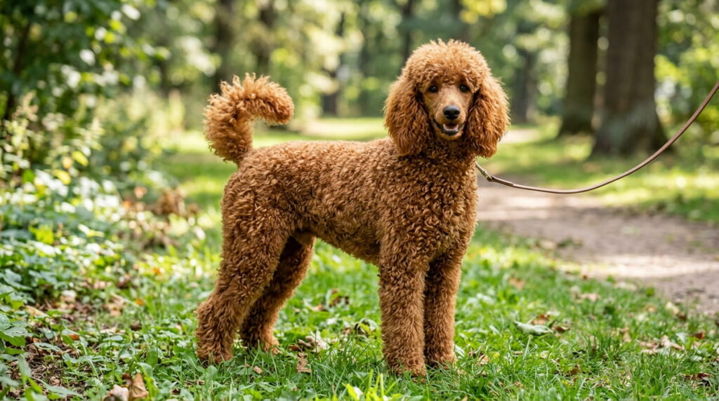 Healthy Poodle coat with shiny lustrous curls and proper grooming